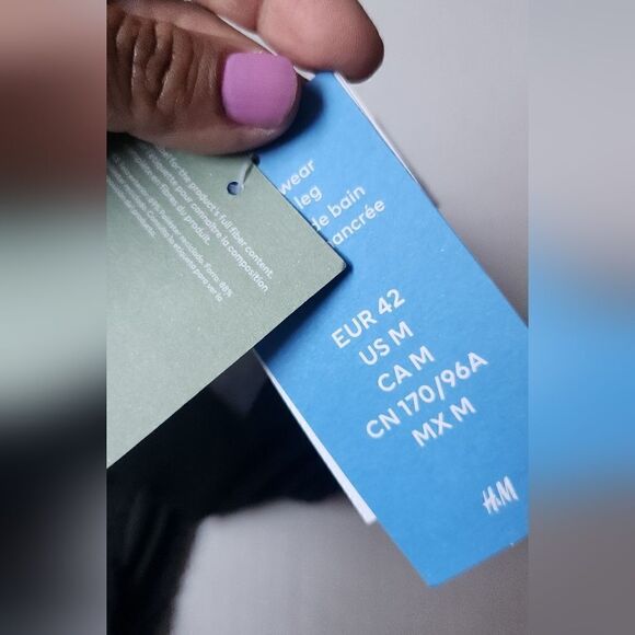 H&M Padded-Cup High-Leg Swimsuit in Black Textured Size Medium - Picture 7 of 14